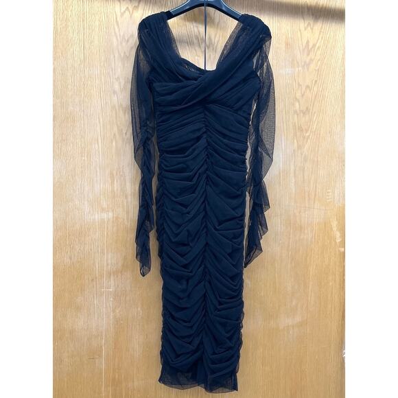 NWT Dolce & Gabbana Black Draped Stretch Cotton Tulle Midi Dress 40 S - Picture 9 of 13